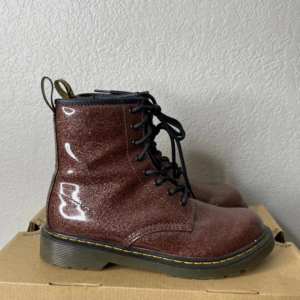 Dr. Martens 1460 Glittery Rose Brown Leather Ankle‎ Boots Zip Lace Women's 6 US